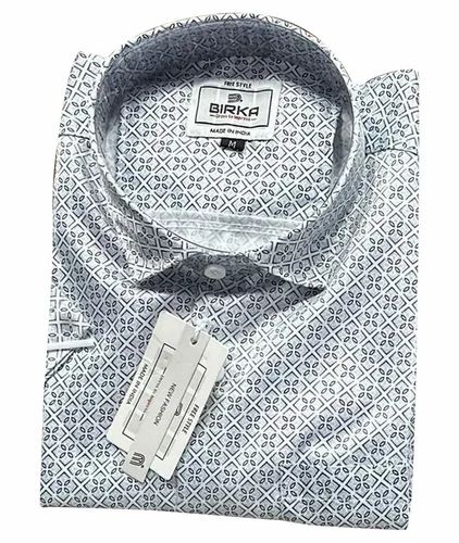 3001 Birka Men Polycotton Printed Shirt, Fabric GSM: 120 GSM, Half Sleeve