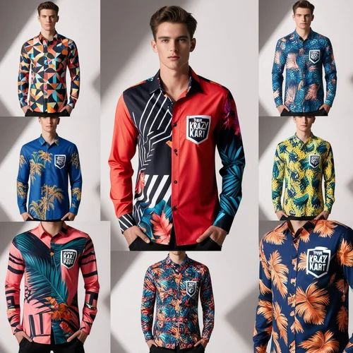 Casual Digital Printed Lycra Shirt, Half Sleeves