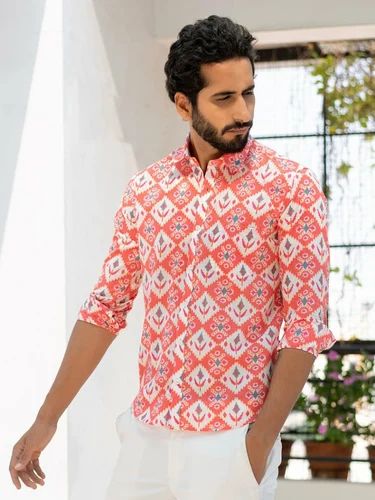 Casual Mens Lycra Printed Shirt, Full Sleeves
