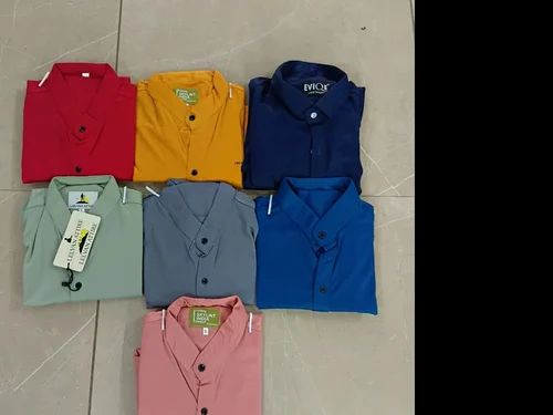 Lycra Mens Regular Fit Half Sleeves Plain Shirts