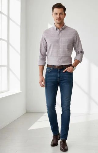 Full Sleeves Purple Men Cotton Stripe Shirt
