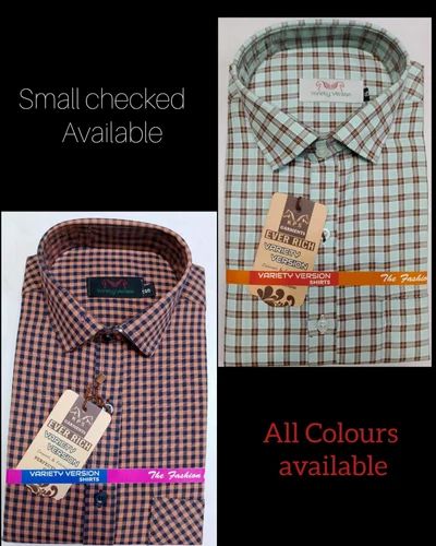 Cotton Small Check Shirt, Casual