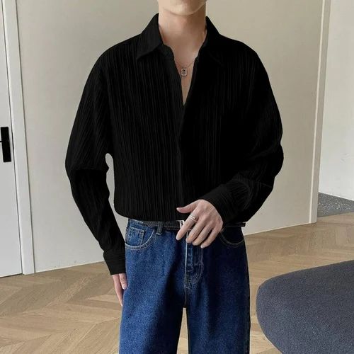 Textured Black Fabulous Poly Cotton Sugarcane Full Sleeve Men Shirts, Casual Wear
