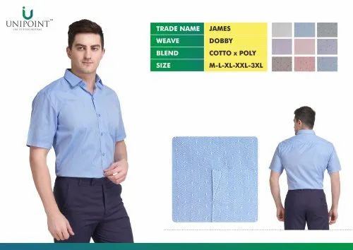 Poly Cotton Light Blue Half Sleeves Men Plain Formal Shirt, Size: Medium