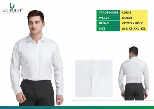 White Poly Cotton Men Formal Shirt, Full sleeves, Fabric GSM: 140 GSM