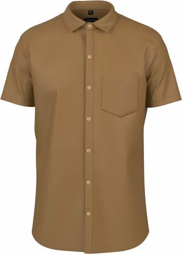 Mustard Yellow Polysatin Plain Men Shirt, Half Sleeves