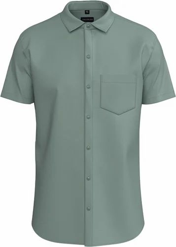 Sea Green Plain Polysatin Men Shirt, Half Sleeves