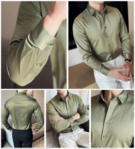 Men's Satin Shirt with Customizable Names or branding on it.