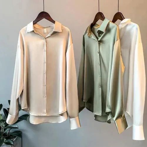 Satin Shirt for Women, Casual Satin Shirt Wedding Party Shirts for Bride and Bridesmaid