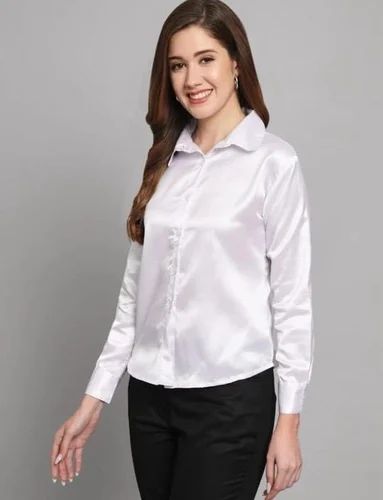 Women latest trending satin shirts, Formal, Full sleeves