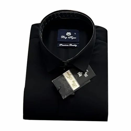 Men Black Cotton Satin Shirts