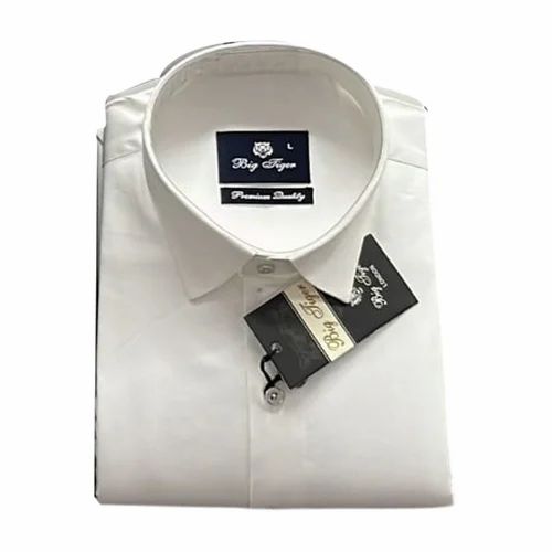 Men Milky White Cotton Satin Shirts