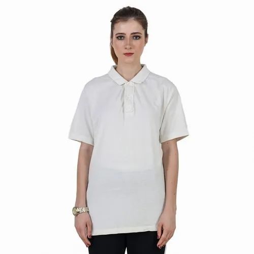 Half Sleeve Beard India Women Polo Collar White T Shirt, Size: S,M,L,XL
