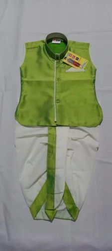 Green Cotton Kids Dhoti Kurta, 5 to 6 Years