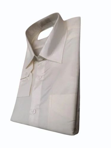 Crean ( half white),white Plain Men Silk Shirt