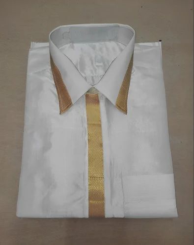 Cream White And Golden Party Wear Large Mens Silk Shirts