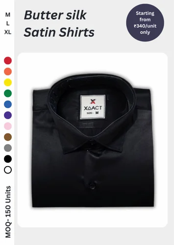 Solid Butter Silk Satin Shirt (Black Color M-XL)