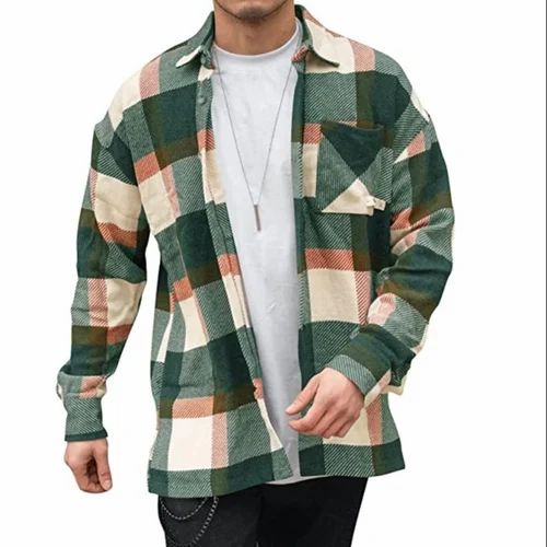 Check Woolen OVER SHIRT FOR MEN, V-neck Collar