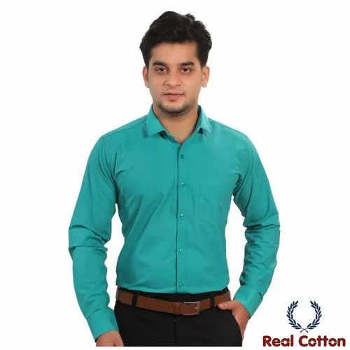 Real Cotton Poplin Seagreen Plain Stylish Shirt, Full Sleeves