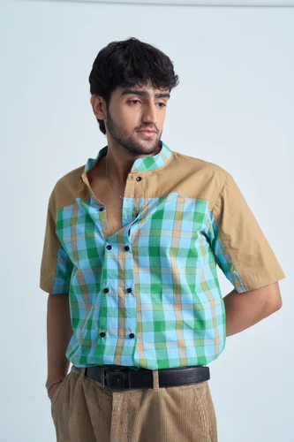 Cotton Poplin Check Men Shirt