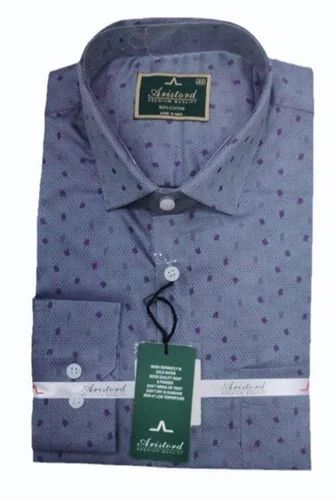 Men Grey Dot Printed Premium Giza Jacquard Cotton Shirt, Formal, Full Sleeves
