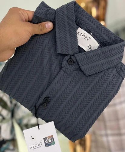 Men Gray Jacquard Shirt, Full Sleeves, Casual Wear