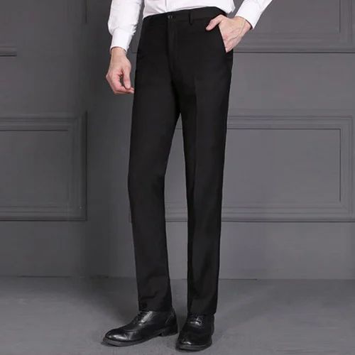 Cotton Flat Men Black Formal Pant