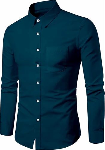 Blue Men Plain Formal Shirts, For Office Wear
