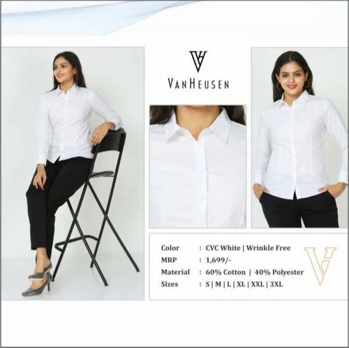 Plain Van Huesen Women Shirt White, Formal