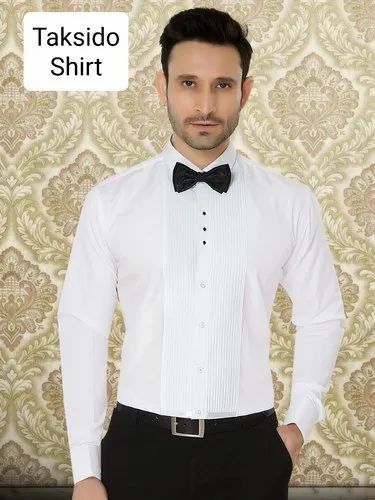 Plain Cotton Men's White Tuxedo Shirt, Full sleeves
