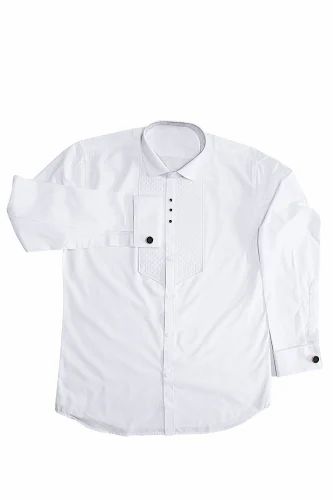 Self-Design Cotton Mosaic White Tuxedo Shirt (Size 46), Double Cuffed Sleeve