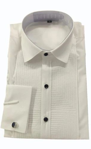 Cotton Men Off Whit tuxedo Shirt, Embroidered