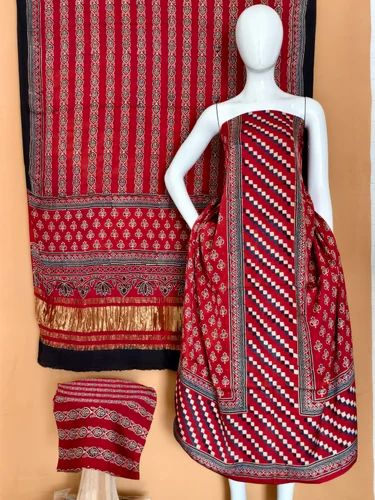 Ajrakh Nutural Hand Block Print Modal Silk Dress Material