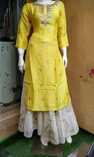 Embroidered Yellow Ladies Designer sharara