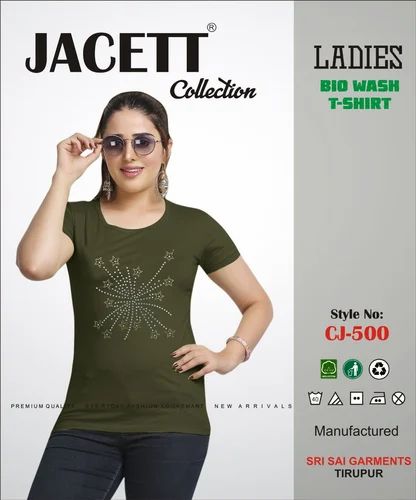 Cotton Multy Colour Ladies Round Neck T Shirt