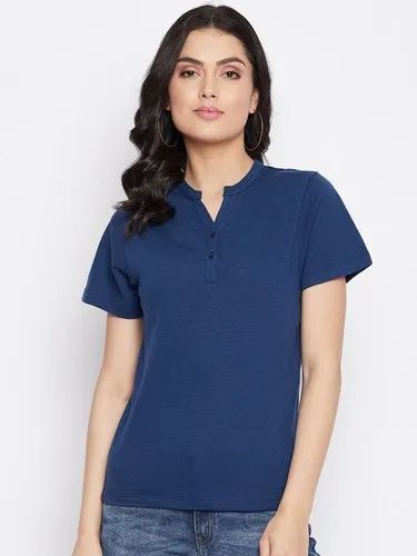 Women Plain Mandarin Collar Tshirt