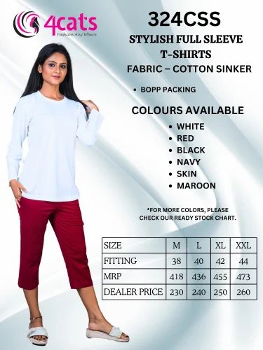 Cotton Plain 329CSS STYLISH SOLID FULL SLEEVES T - SHIRTS, Round Neck