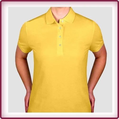 Yellow Cotton/Linen GSM Ladies Pique Polo T Shirt