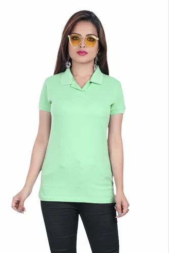 Half Sleeve Ladies Polo Neck Cotton T Shirt
