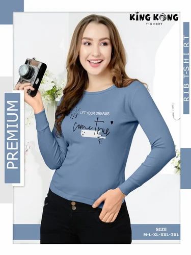 Full Sleeves Girls Printed T Shirt, Daily Wear, Size: Large