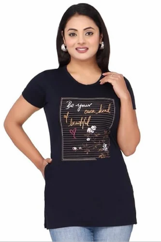 Half Sleeve Black Long T Shirt, Size: Large