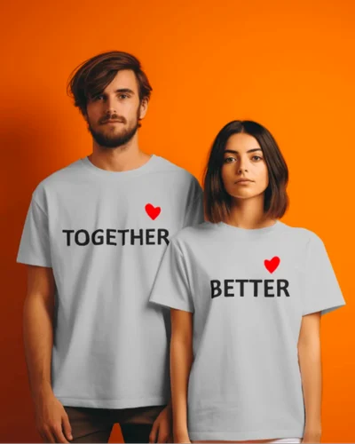 Cotton Round Neck Custom Couple T Shirts