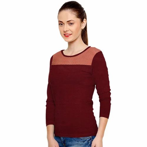 Full Sleeve Ladies Knitted T-Shirts, Size: Medium