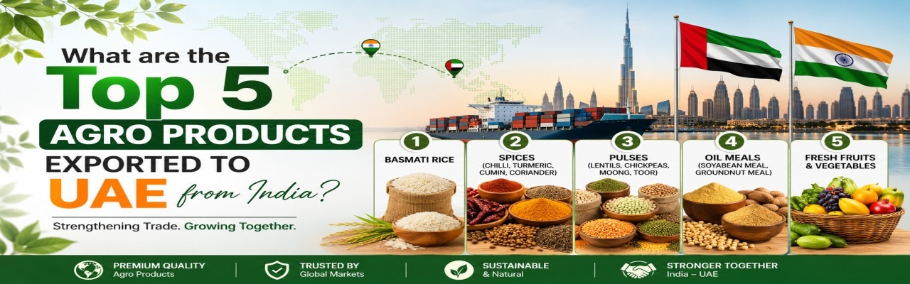 Indian spices, basmati rice variants, meats, fruits & vegetables, and sugar are among the top 5 agro products exported to UAE from India