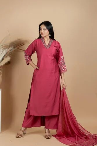 Silk Red Fancy 3 Piece Suit, A-line