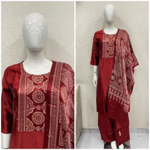 Gaji silk dupatta suits, Stitched