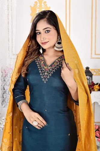 Plain Party Wear Silk Dress 3 Pc With Big Size