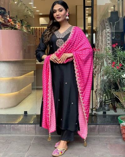 Party Wear Look Heavy Modal Silk Top Bottom & Dupatta Set, Stitched