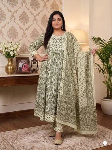 Pure cotton Anarkali Kurti pent Dupatta