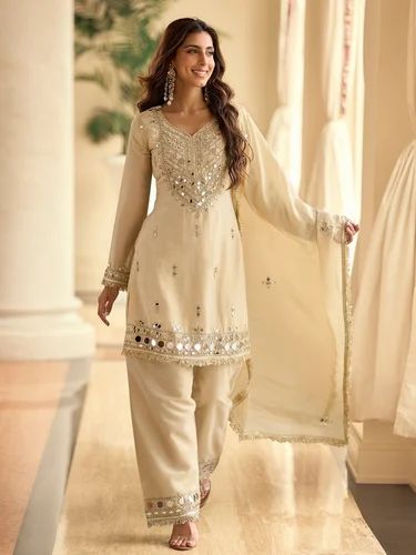 Readymade Ladies Suit, Embroidery, Vichitra Silk